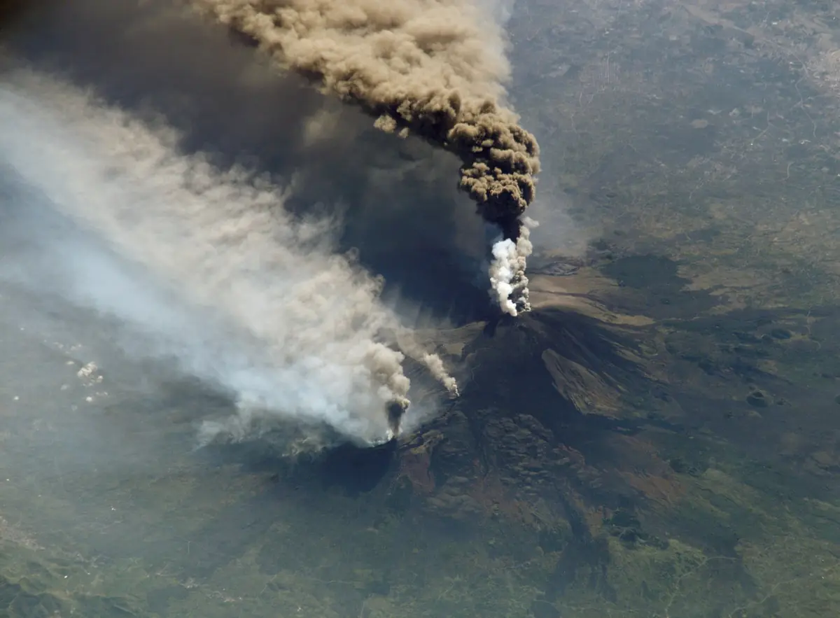 Mount Etna erupting, seen from the International Space Station